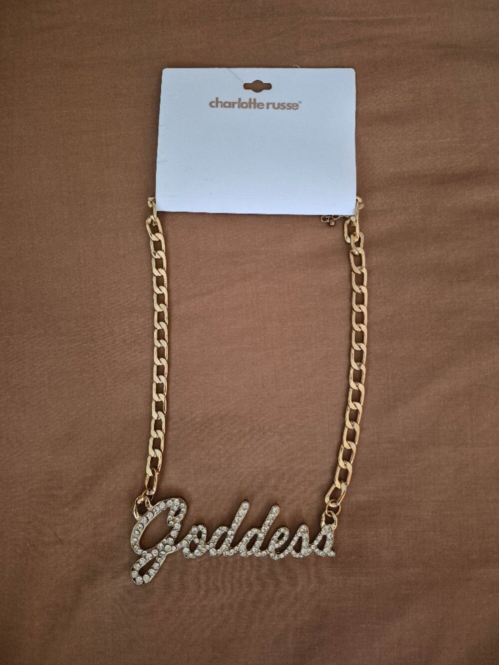 Charlotte Russe Womens Goddess Clear White Rhinestone Gold Tone Chain Necklace